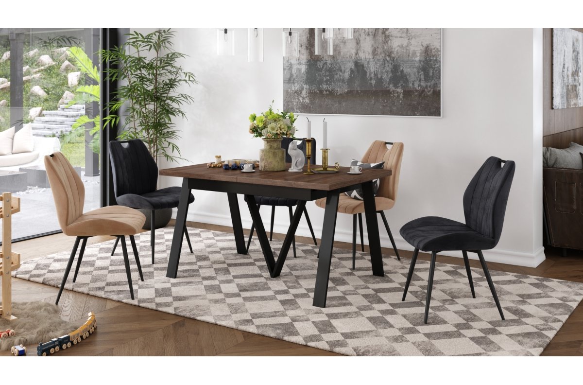 AVERY brown oak/black bottom - EXTENDABLE/INDUSTRIAL STEEL TABLE FOR LIVING ROOM/DINING ROOM - 2 SIZES! - Image 4