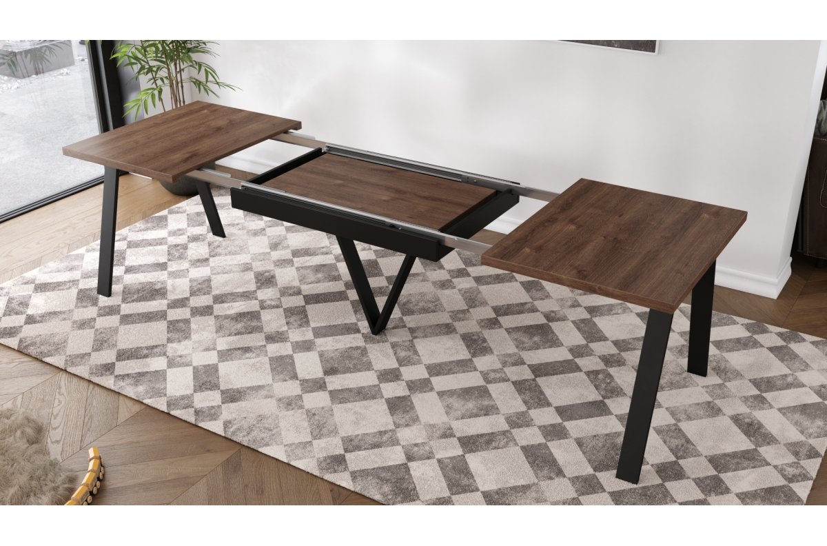 AVERY brown oak/black bottom - EXTENDABLE/INDUSTRIAL STEEL TABLE FOR LIVING ROOM/DINING ROOM - 2 SIZES! - Image 5