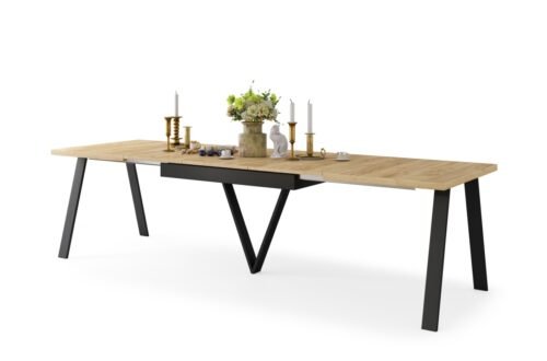 AVERY Gold Craft oak/black base table – LOFT/INDUSTRIAL table for living room/dining room, extendable – 2 sizes!