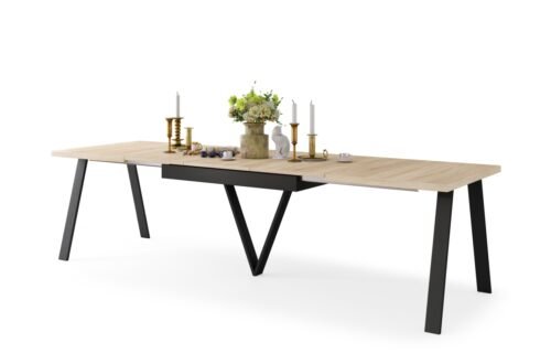 AVERY Sonoma Oak/Black Bottom – PALLET/INDUSTRIAL STEEL TABLE FOR LIVING ROOM/DINING ROOM, EXTENDABLE – 2 SIZES!