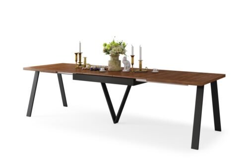 AVERY Doubs walnut/black base table – loft/industrial style table for living room/dining room, extendable – 2 sizes!