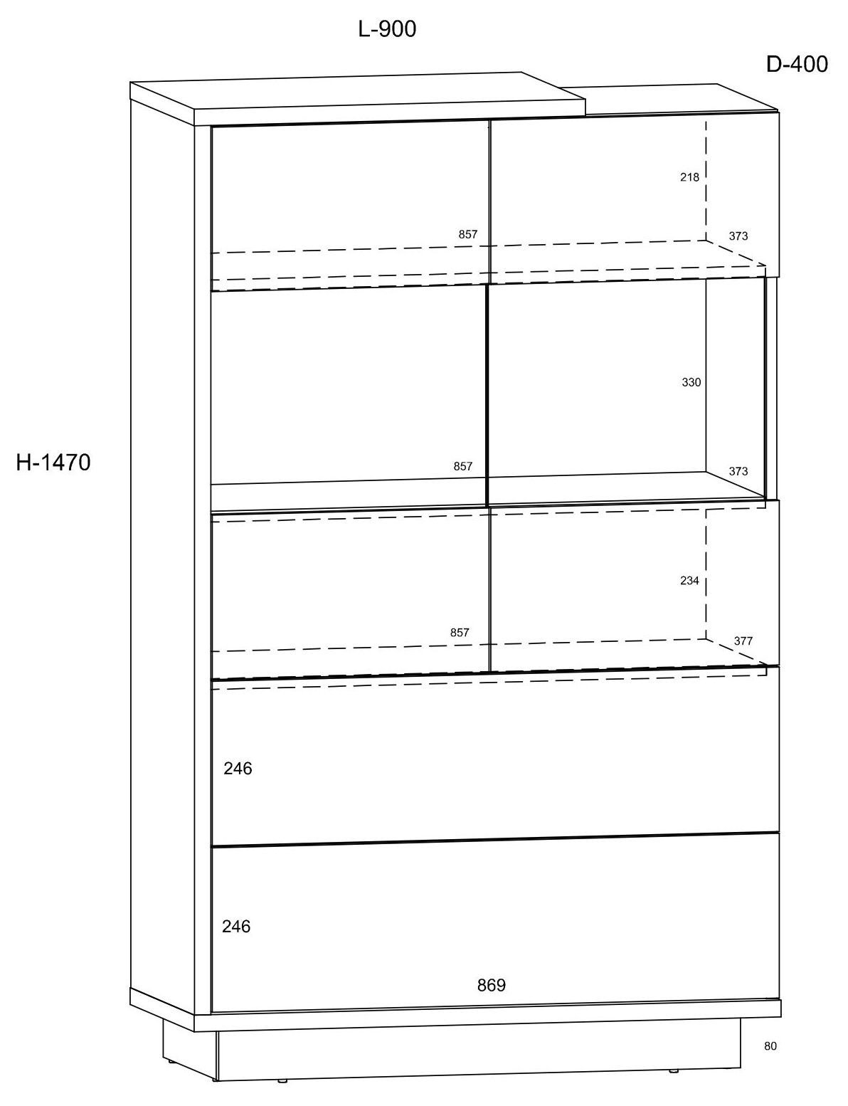 HYBRID 28 furniture low display cabinet with drawers for living room, oak color, gold color, whiteHYBRID - Image 2