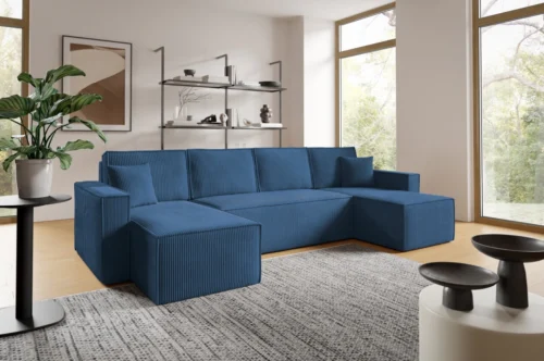 Simple fold-out corner sofa, U-shaped