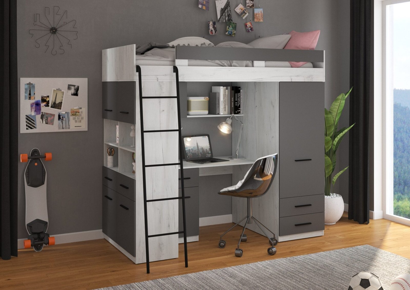 VELVE L mezzanine without hand-made mat, white / graphite