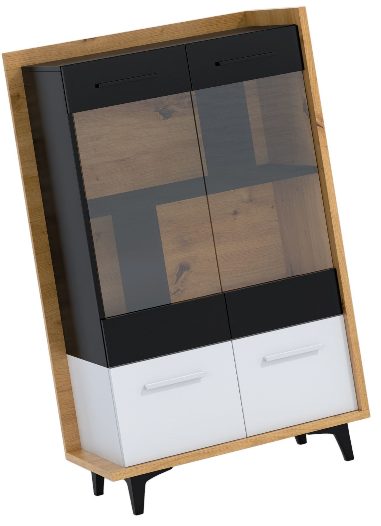 BOX 12 furniture, low living room display cabinet with doors, oak, white, black - Image 3