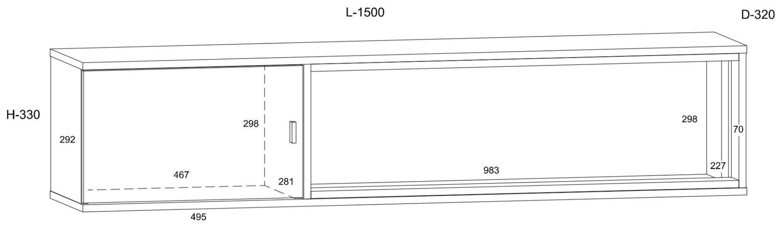 VEGAS 16 furniture, wall-mounted shelf, loft cabinet, oak imitation flooring, white - Image 3