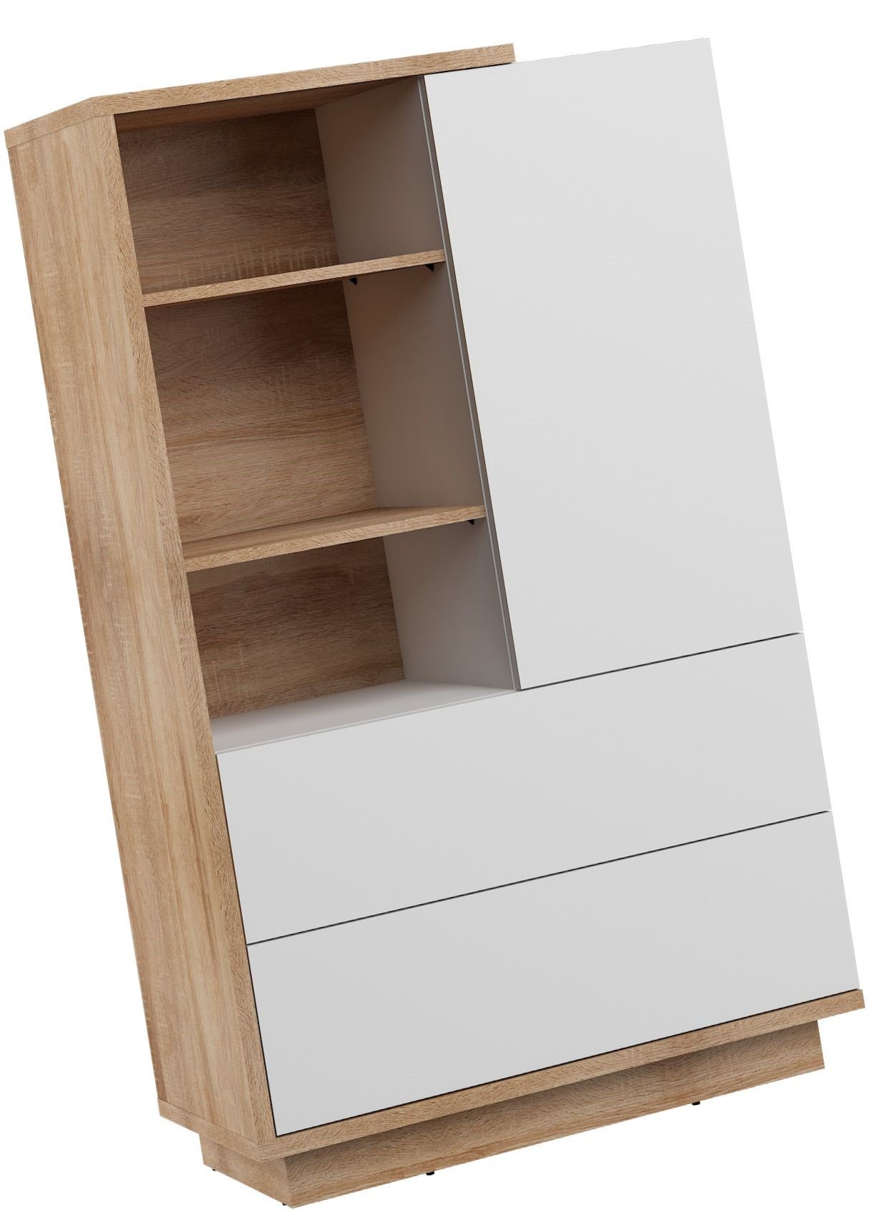 HYBRID 17 low bookcase with drawers and shelves, Sonoma oak, white gloss colorHYBRID - Image 4