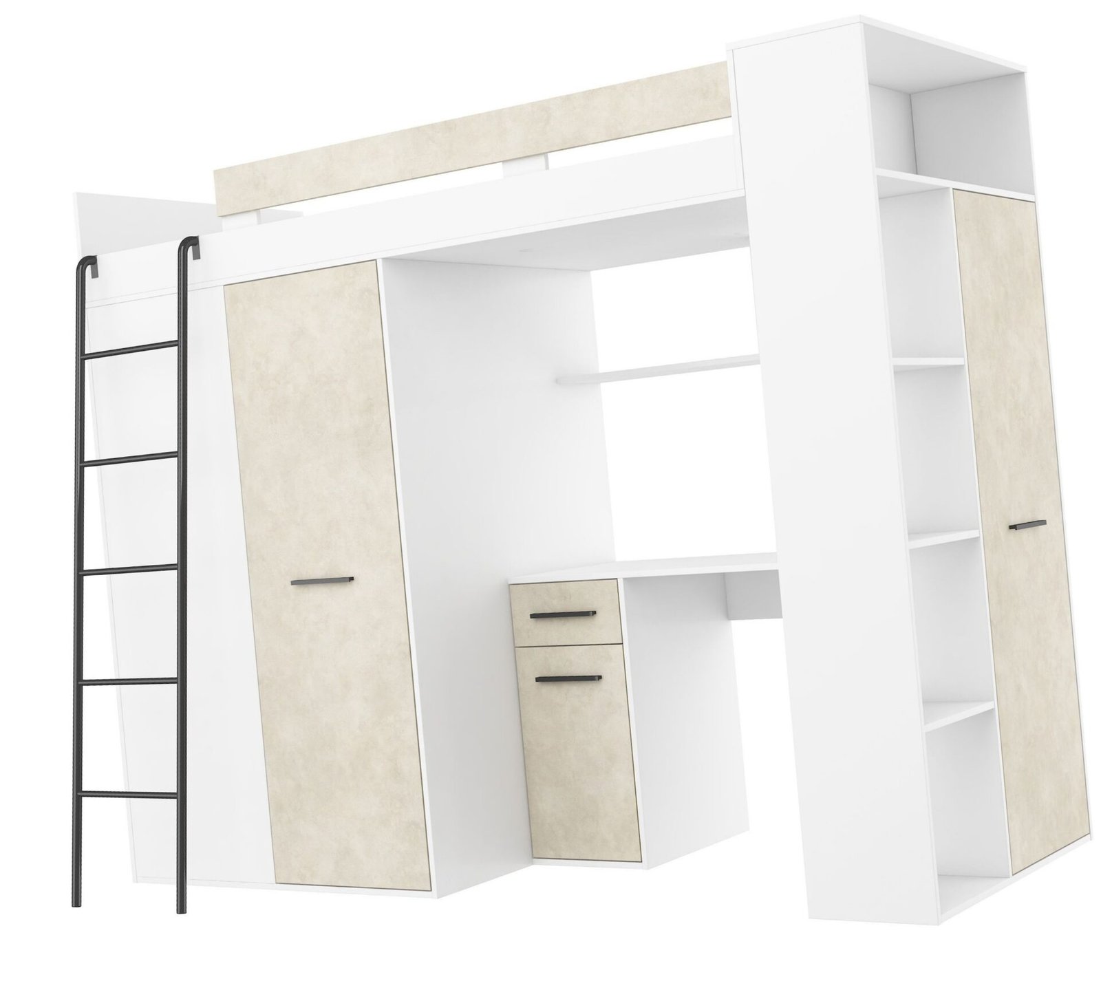 RAVENA L mezzanine with desk, wardrobe and chest of drawers, white, almond color - Image 7