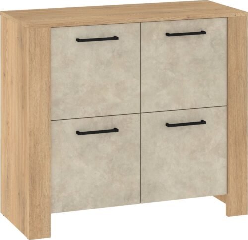 SLIDE 04 furniture chest of drawers with doors for living room, bedroom, oak color, cremona gray, m