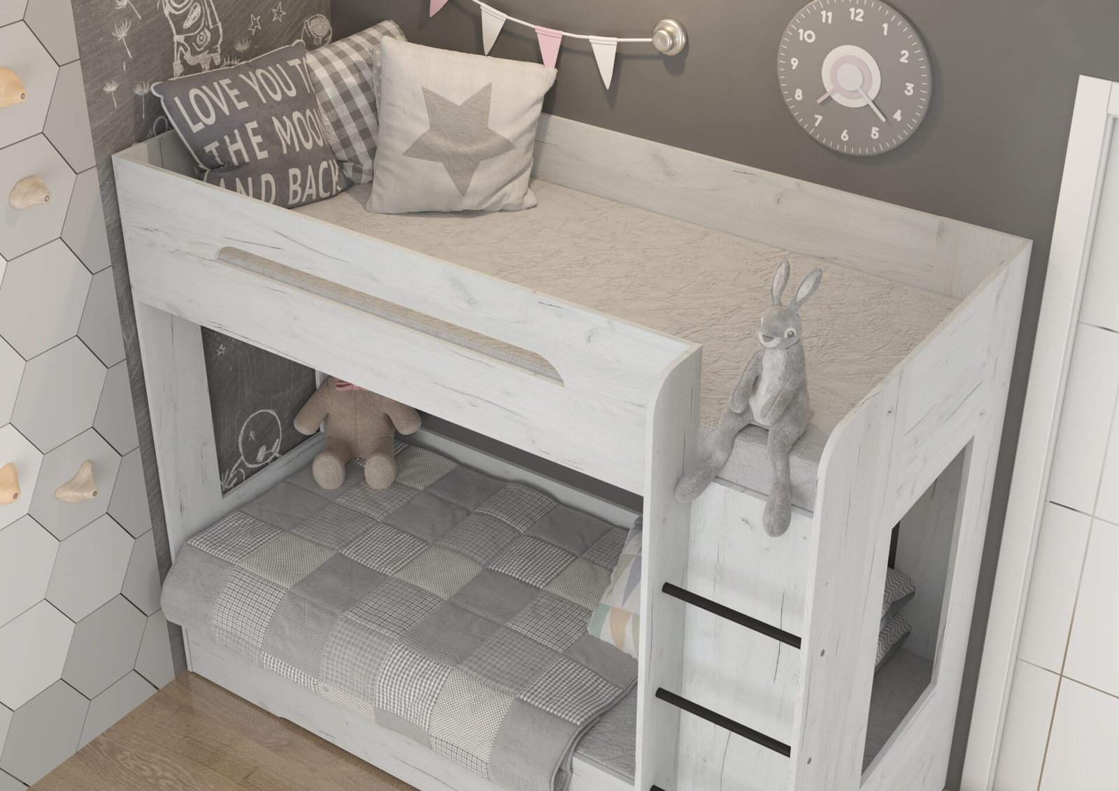 Children's bunk bed for youth, 2 persons, 80x200, BLIN, oak color, white - Image 6