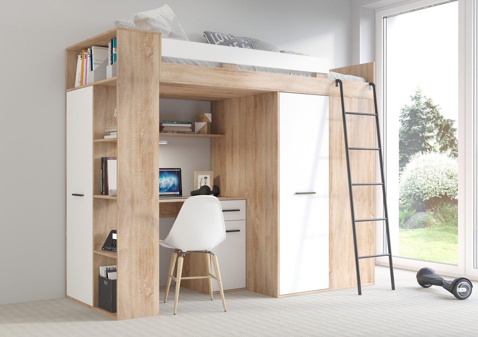 RAVENA P mezzanine without matt finish, sonoma / white
