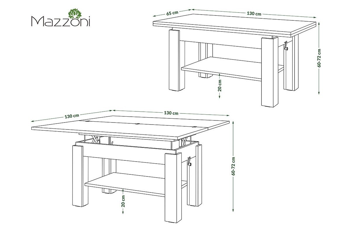 BRAWO Artisan Oak/Beige (Champagne) - Coffee table with extendable and liftable table top Coffee table with shelf - Image 6