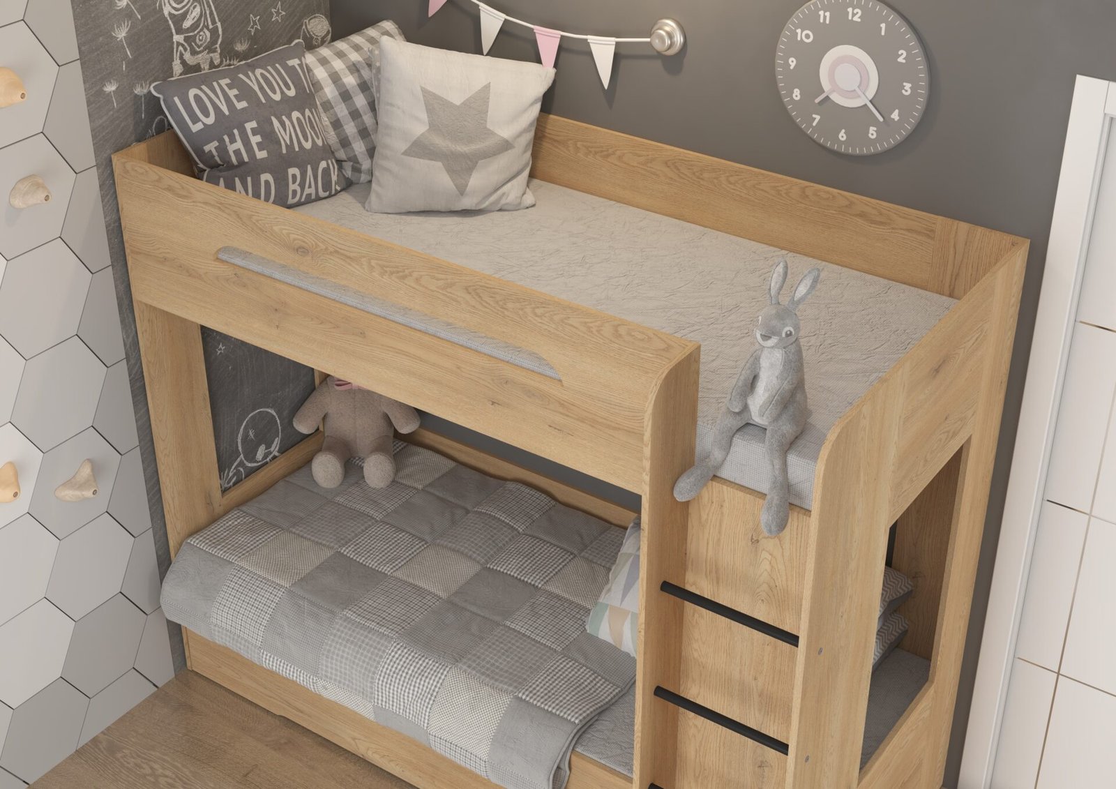 Bunk bed for children or youth, 80x200, BLIN, cremona oak - Image 6