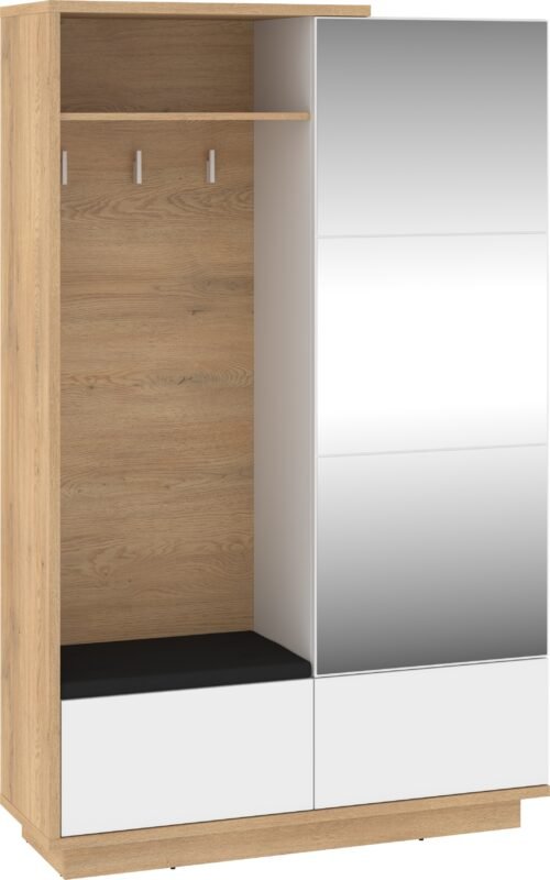 HYBRID 16-piece hallway cabinet with seat, cremona oak, white gloss colorHYBRID