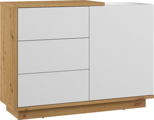 HYBRID 04 furniture chest of drawers with doors for the living room, artificial oak color, white finishHYBRID