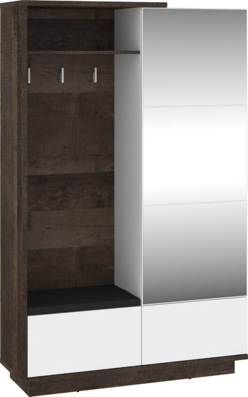 HYBRID 16-piece hallway cabinet with seat, Grange oak, white gloss colorHYBRID