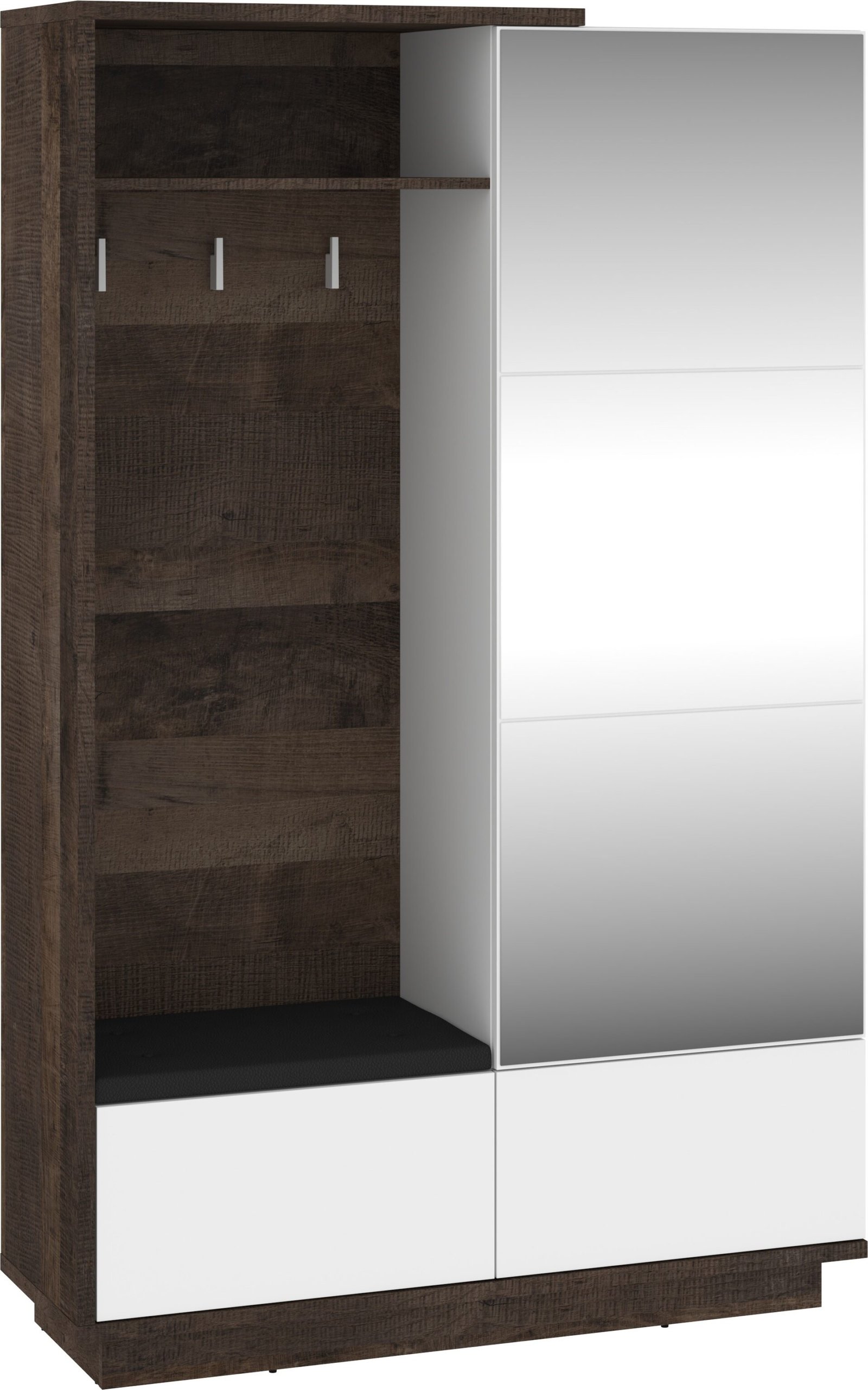 HYBRID 16-piece hallway cabinet with seat, Grange oak, white gloss colorHYBRID