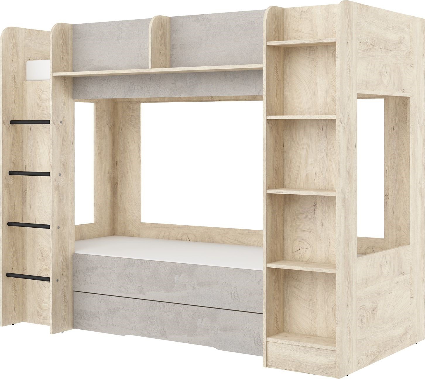 Children's bunk bed for youth, for 2 persons, 80x200, EVEST, edges, concrete, size