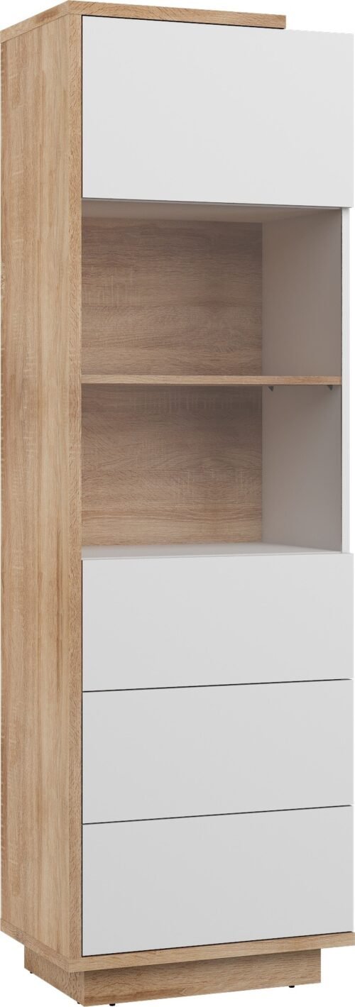 HYBRID 27 tall display cabinet for living room, Sonoma oak, white glossy colorHYBRID