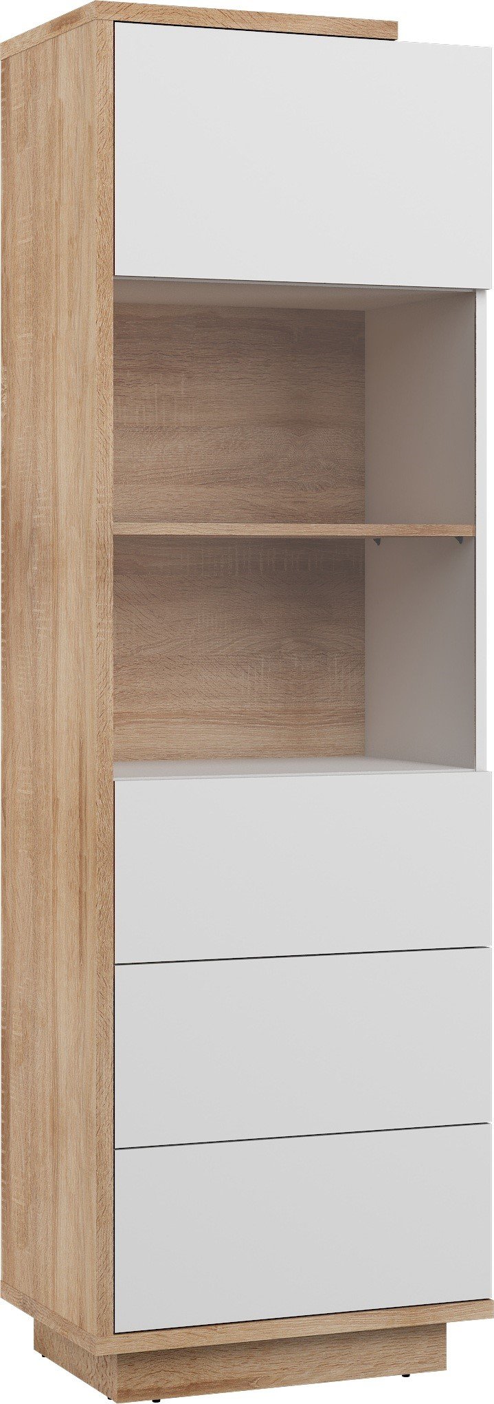 HYBRID 27 tall display cabinet for living room, Sonoma oak, white glossy colorHYBRID