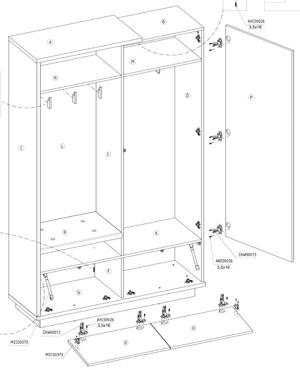 HYBRID 16-piece hallway cabinet with seat, oak color, gold color, whiteHYBRID - Image 3