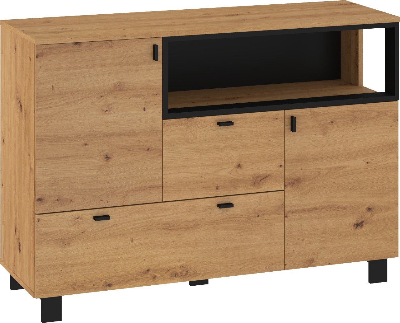 VEGAS 02 furniture large chest of drawers with doors for living room, oak, black