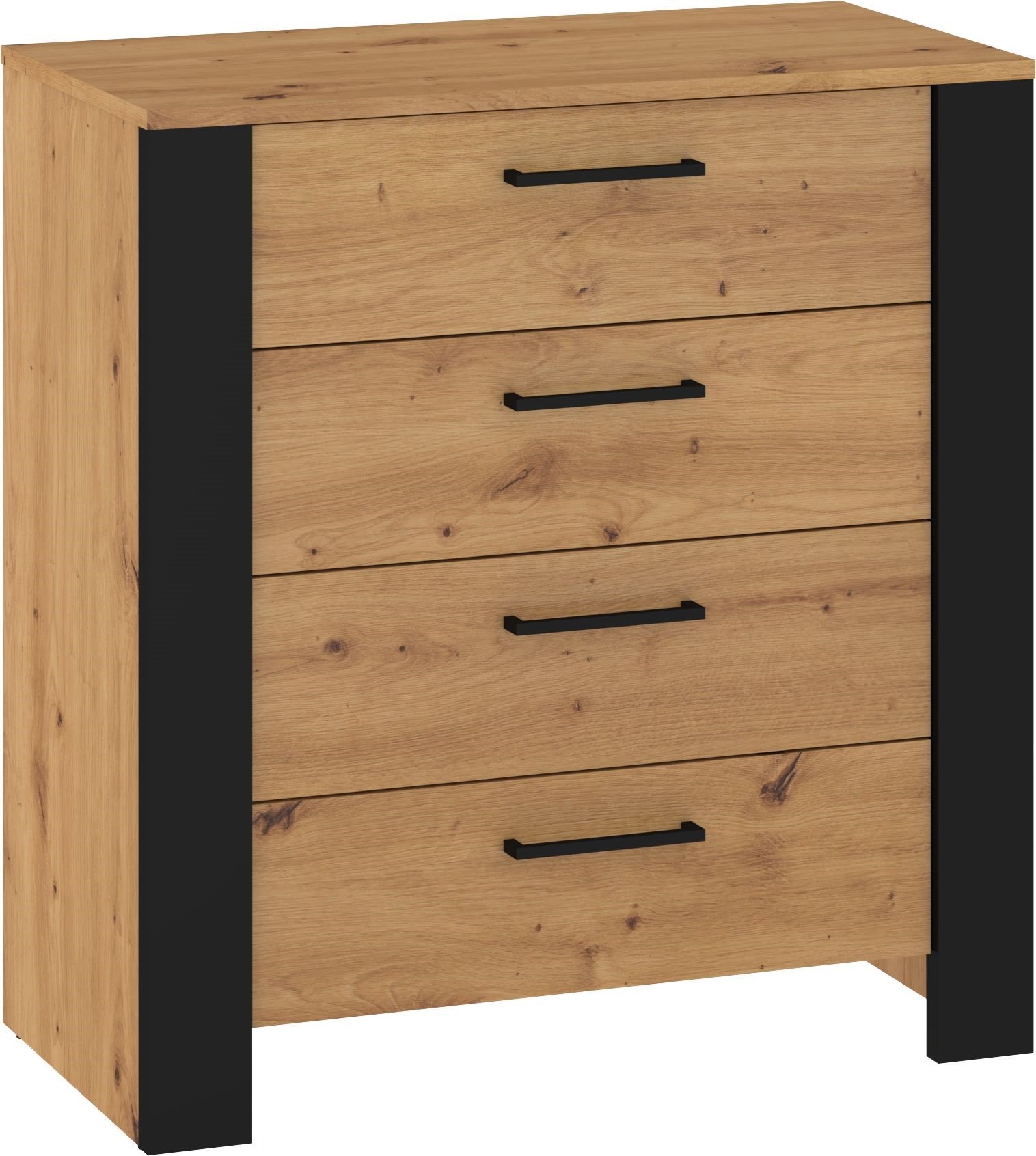 SLIDE 05 furniture chest of drawers for living room, bedroom, artistic oak color, black