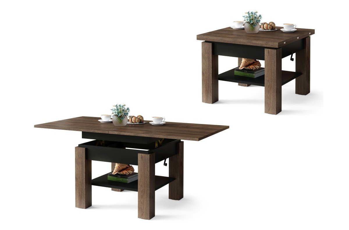 CLEO brown/black oak - coffee table with extendable and liftable table top