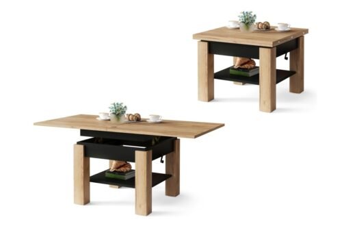 CLEO Craft oak gold/black coffee table with extendable and liftable tabletop
