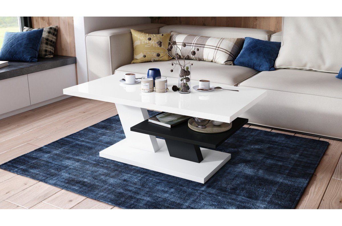 CLIFF glossy white/black - MODERN COFFEE TABLE - Image 2