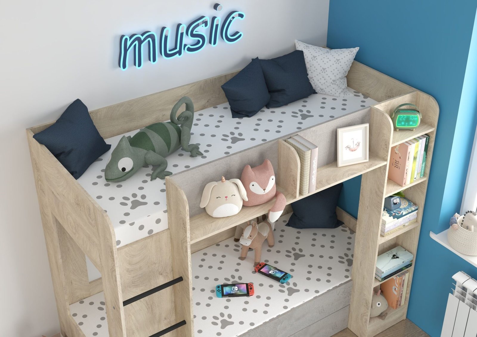 Children's bunk bed for youth, for 2 persons, 80x200, EVEST, edges, concrete, size - Image 6