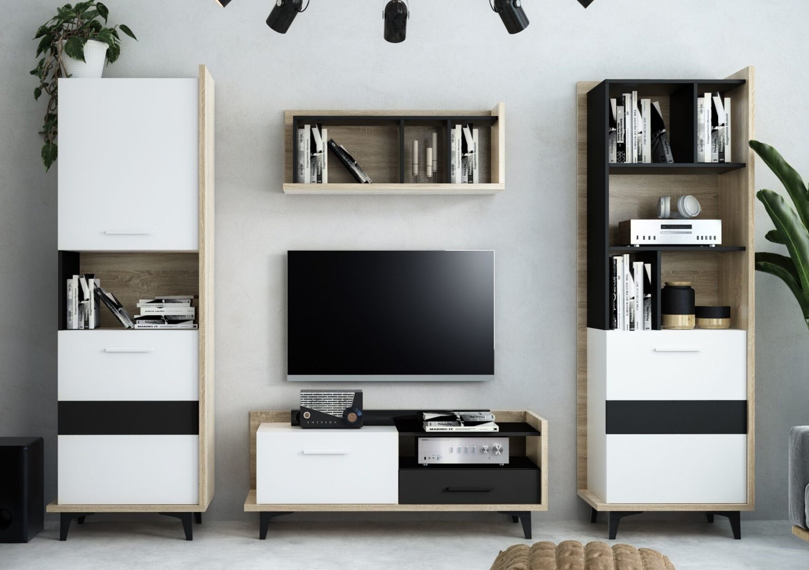 BOX furniture #2 living room wall cabinet bookshelf TV cabinet shelf Sonoma oak white