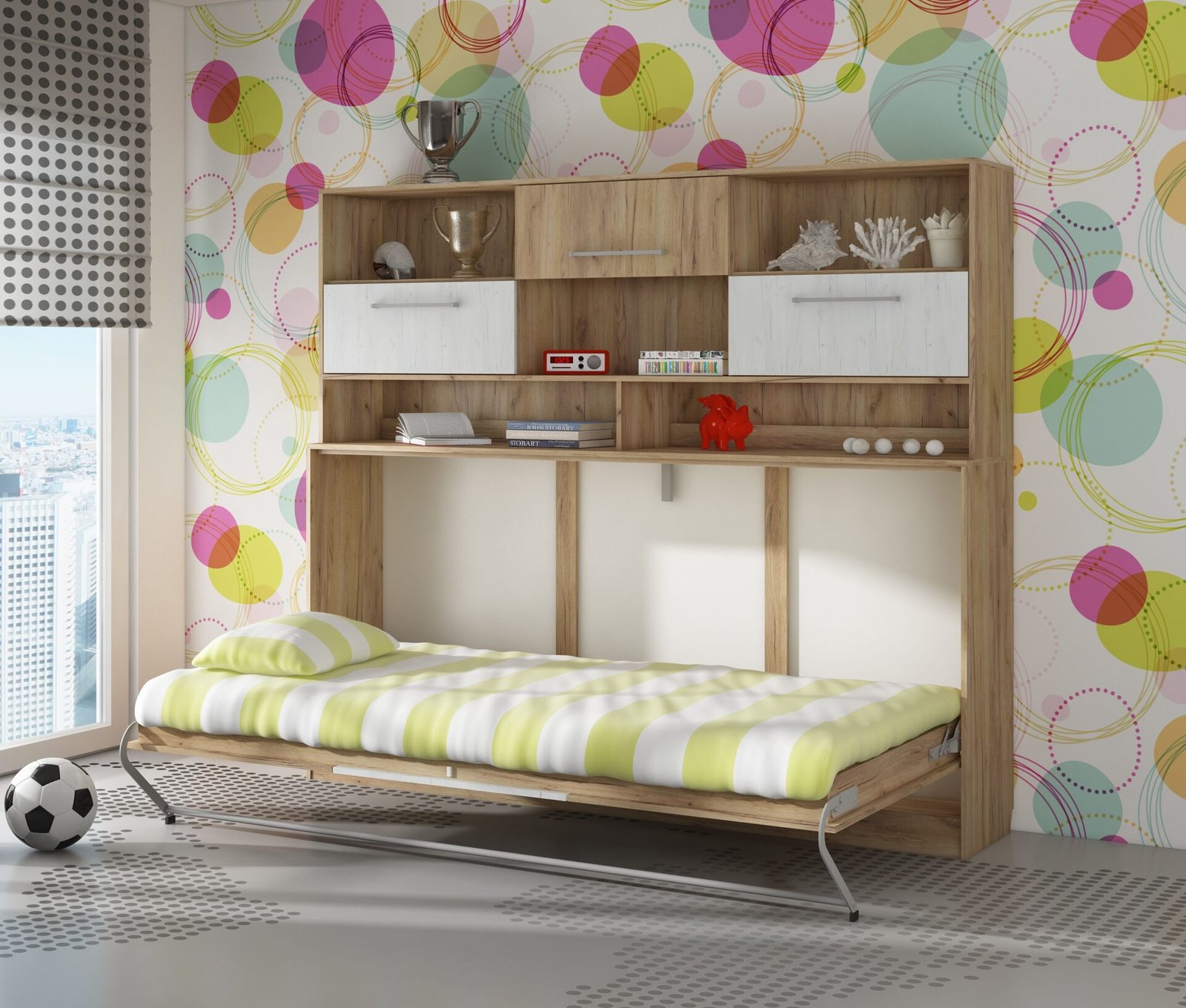 Folding wall bed 90x200 ROGER + base "craft" gold color dark white - Image 2