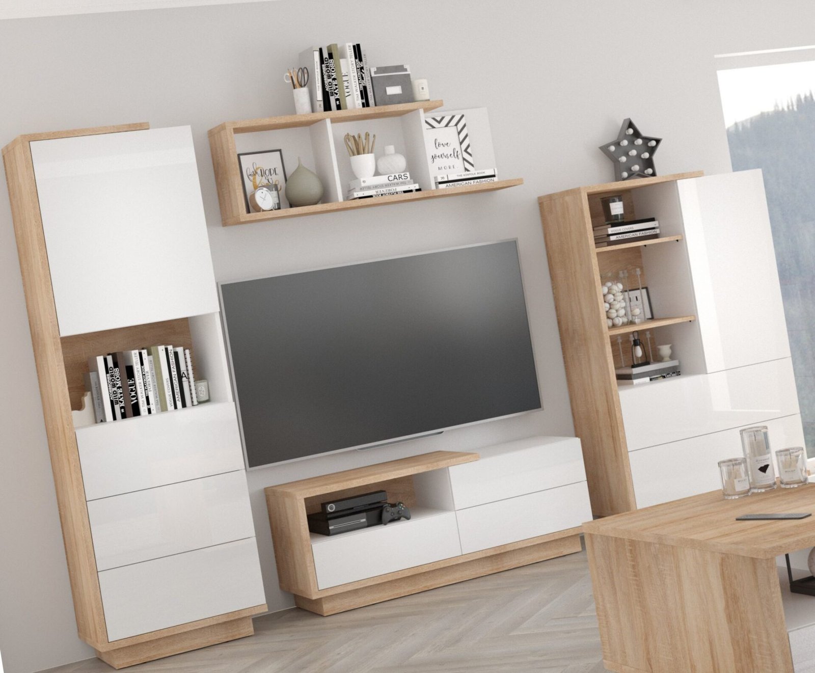 HYBRID #1 living room furniture, TV cabinet, shelf, Sonoma oak, white glossy colorHYBRID - Image 3