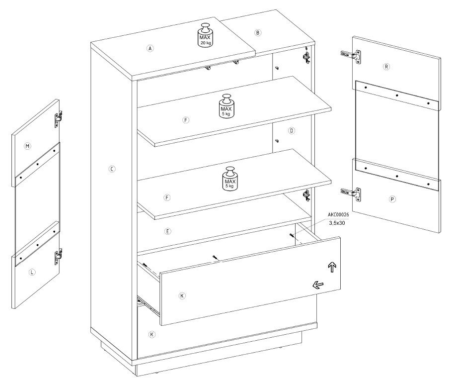 HYBRID 28 furniture low display cabinet with drawers for living room, oak color, gold color, whiteHYBRID - Image 3