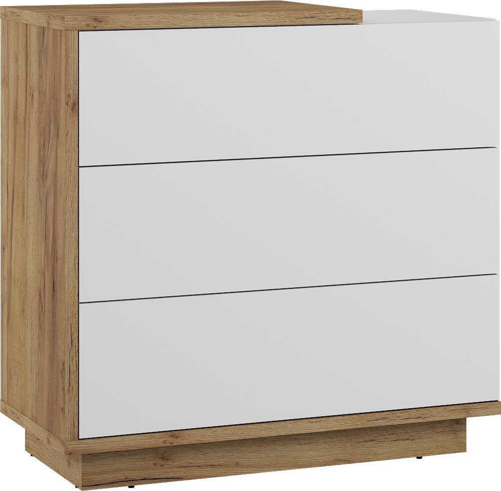 HYBRID 09 furniture chest of drawers for living room, bedroom, handicraft style, oak, gold, white colorHYBRID