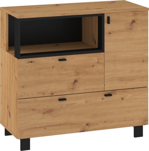 VEGAS 01 furniture chest of drawers with legs for the living room, oak color black