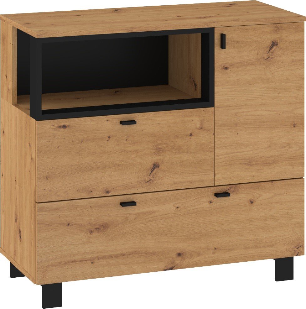 VEGAS 01 furniture chest of drawers with legs for the living room, oak color black