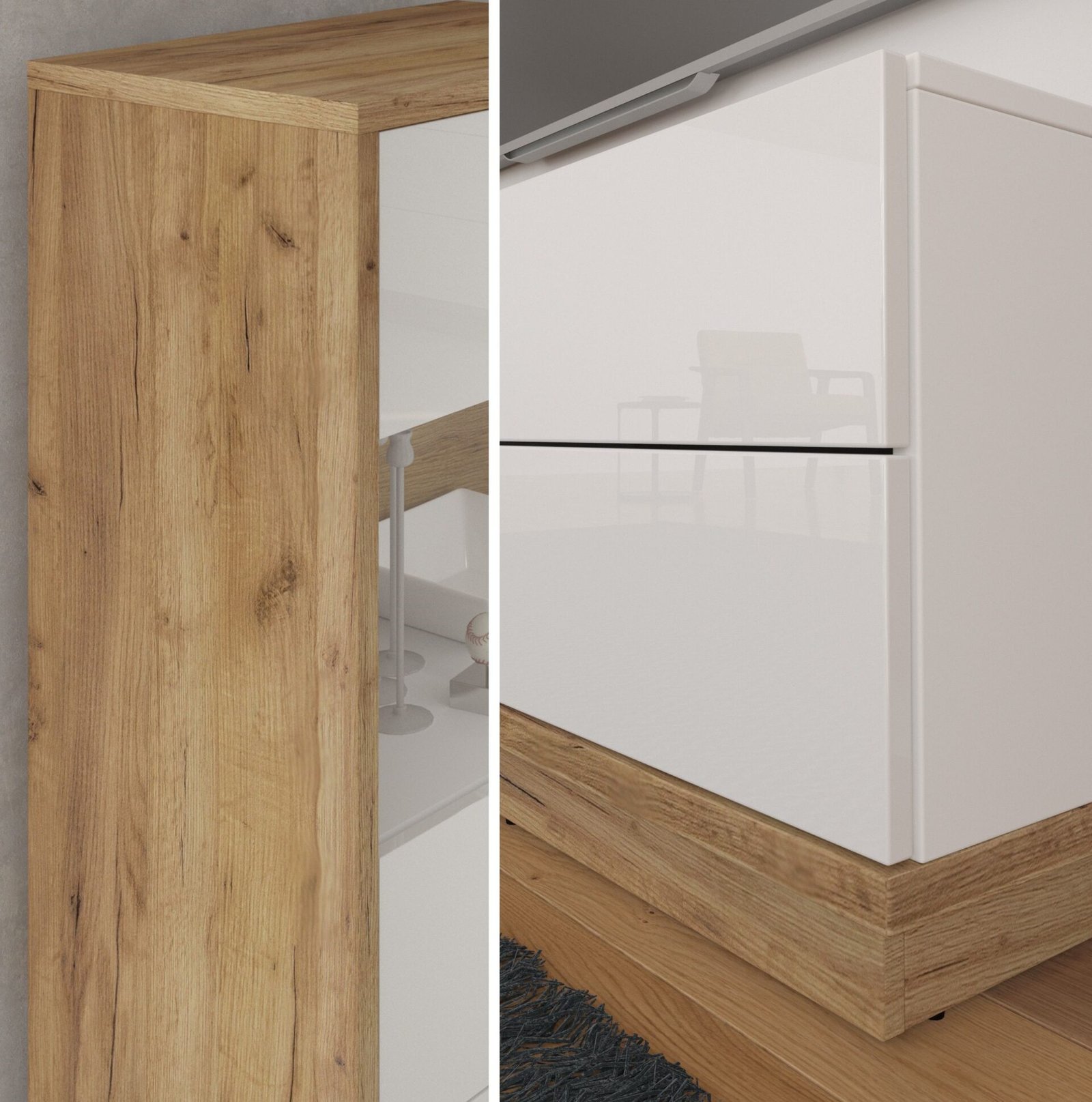 HYBRID 25 furniture shelf, hanging cabinet for living room, oak, gold color, white, glossyHYBRID - Image 3