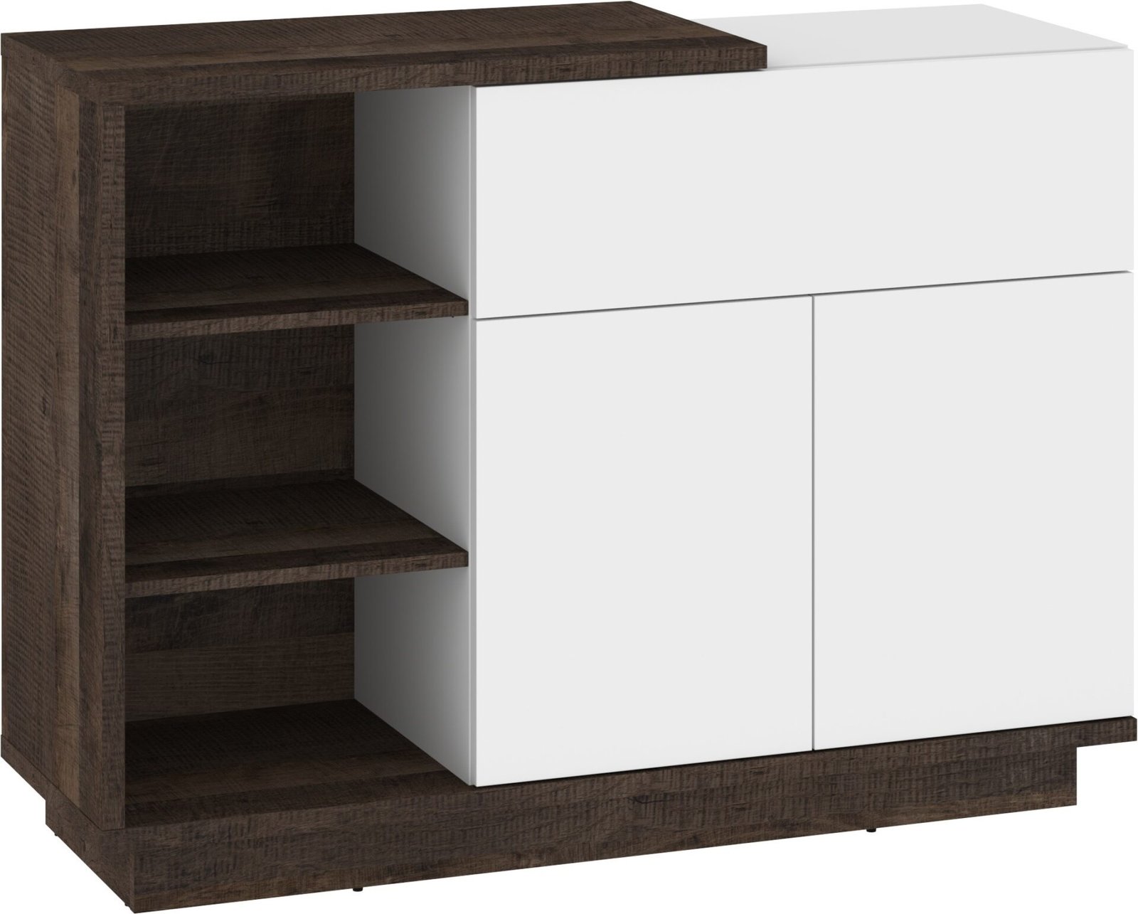 HYBRID 06 furniture, chest of drawers with shelves and doors, oak color, white glossy colorHYBRID