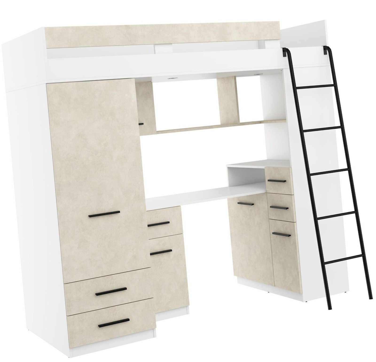 SMYK P mezzanine with desk, wardrobe and chest of drawers, white, almond color - Image 7