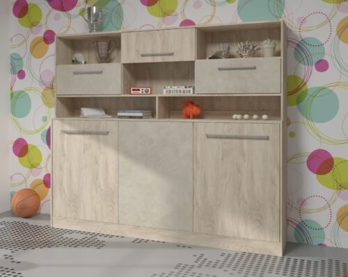 Wall bed, folding, hidden bed 90×200 ROGER + base, imitation edges, almond gray