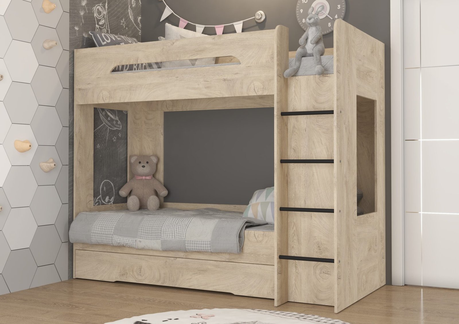 Bunk bed for children or youth, 80x200, oak imitation wood, BLIN - Image 3