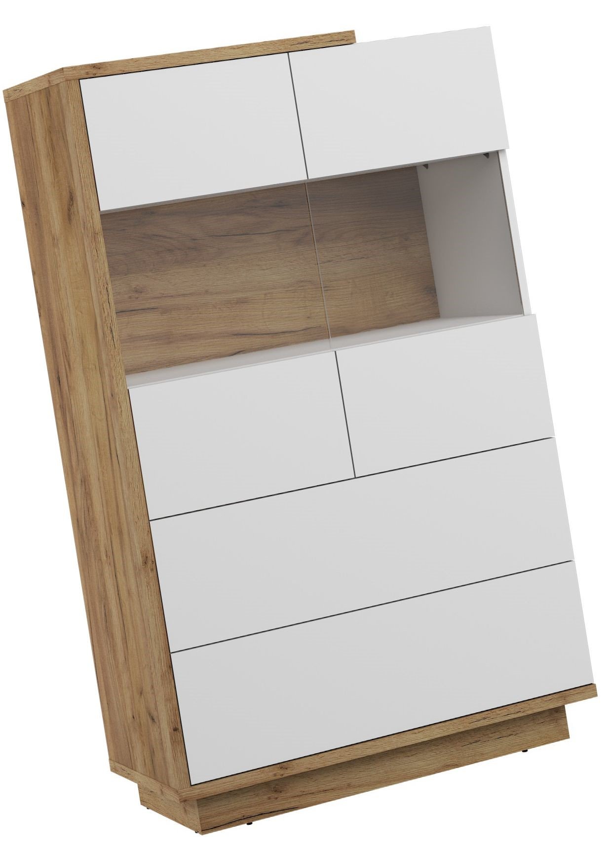 HYBRID 28 furniture low display cabinet with drawers for living room, oak color, gold color, whiteHYBRID - Image 5