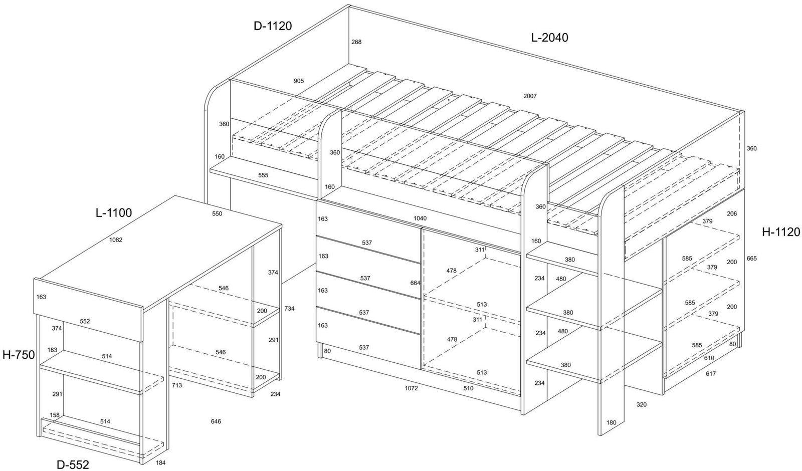 EMI P bunk bed, desk, chest of drawers, mezzanine, Sonoma oak, white - Image 5