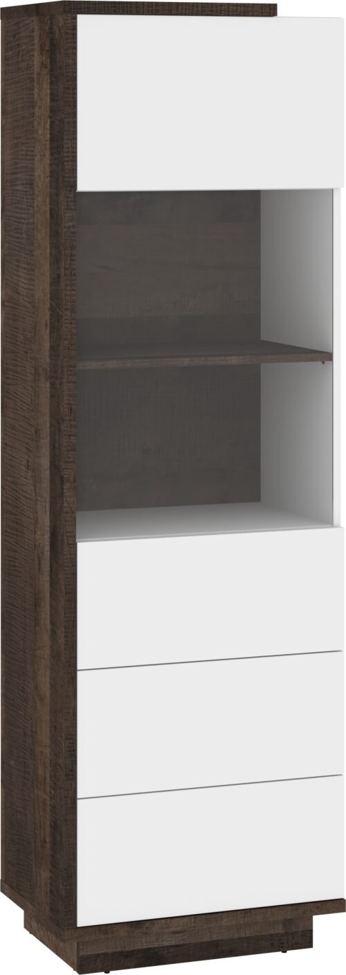 HYBRID 27 furniture, tall display cabinet for living room, oak “Grange”, white glossy colorHYBRID