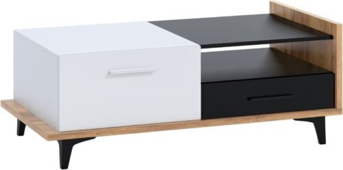 BOX 03 coffee table for the living room, oak color, gold color, white and black color
