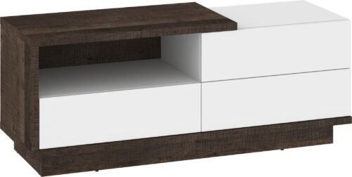 HYBRID 20 furniture chest of drawers, table, TV cabinet with drawer, oak granite color, white glossy colorHYBRID