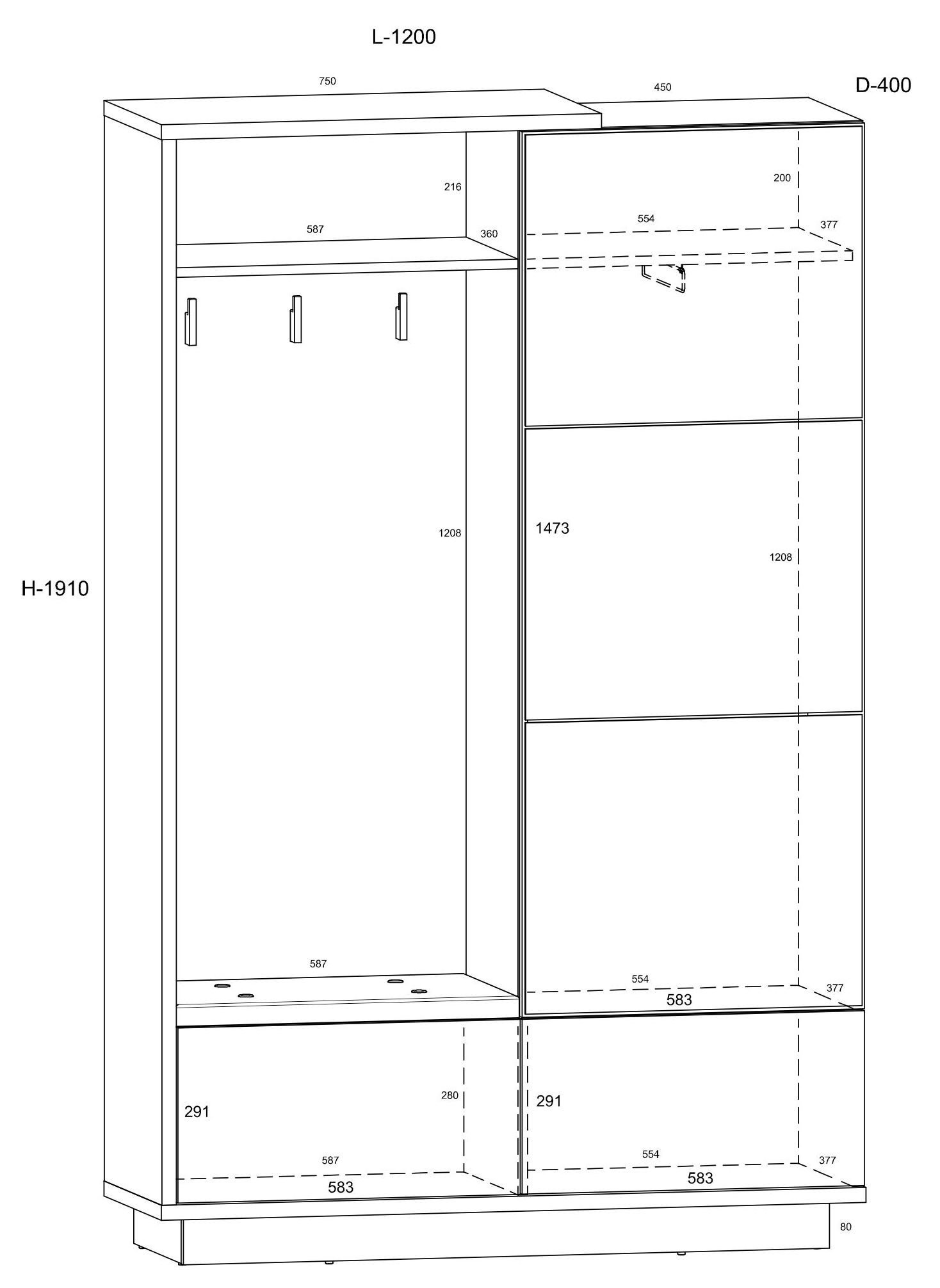 HYBRID 16-piece hallway cabinet with seat, oak color, gold color, whiteHYBRID - Image 2