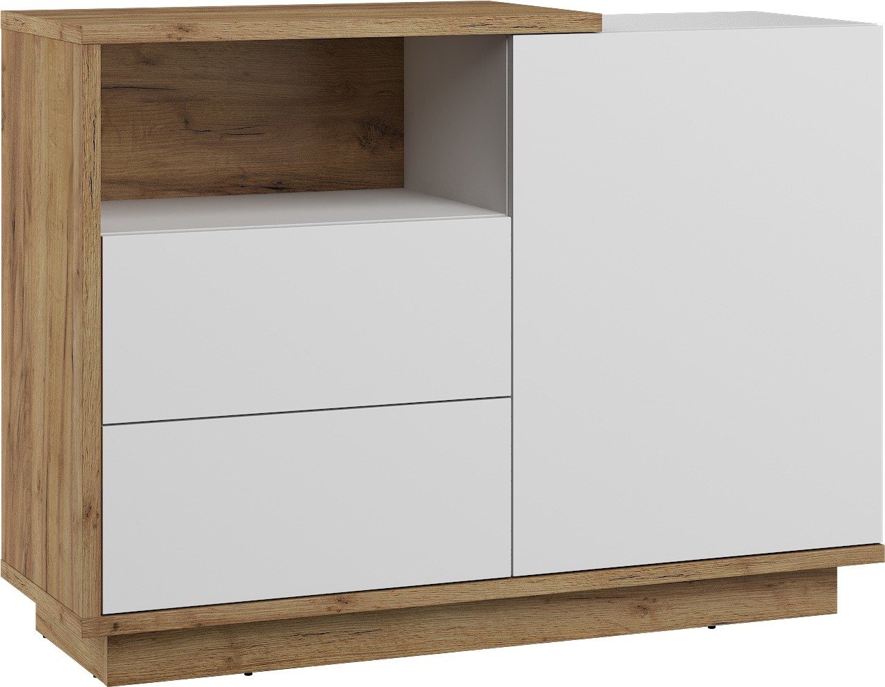 HYBRID 03 furniture chest of drawers with doors and shelf, oak color, gold, white, polishedHYBRID